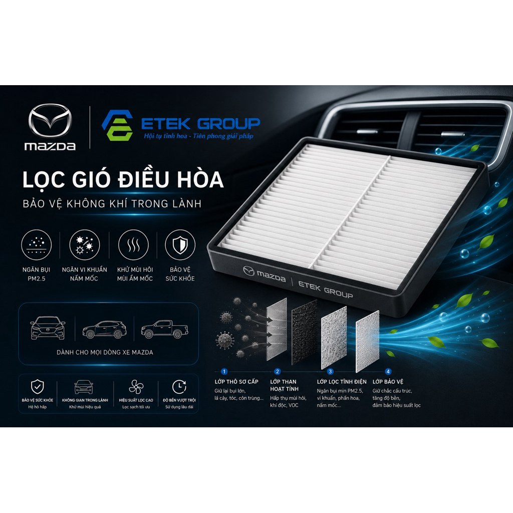 Lọc Gió Điều Hòa Mazda 3 Mazda 6 CX5 Cabin Filter KD45-61-J6X Lọc Bụi Khử Mùi Ngăn Vi Khuẩn Chính Hãng