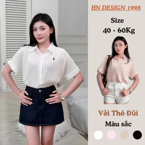 Áo Sơ Mi Nữ Ngắn Tay Dáng Rộng Chất Thô Đũi Hàn Thêu Nhẹ Mát Thời Trang Nữ Năng Động Hot HN DESIGN