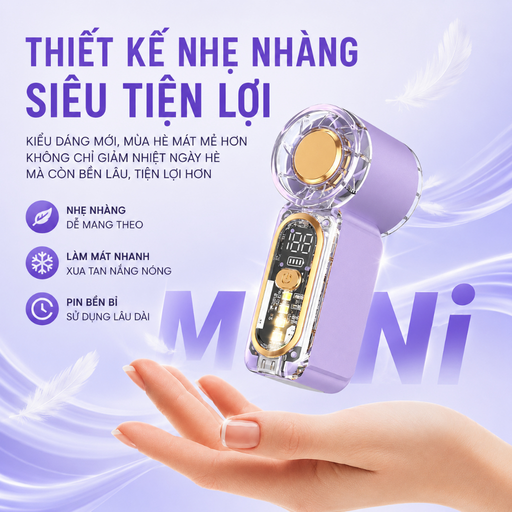 Quạt cầm tay mini X699 pin dung lượng lớn dùng lâu, quạt di động bỏ túi sạc Type-C chống nóng mùa hè đi chơi đi làm