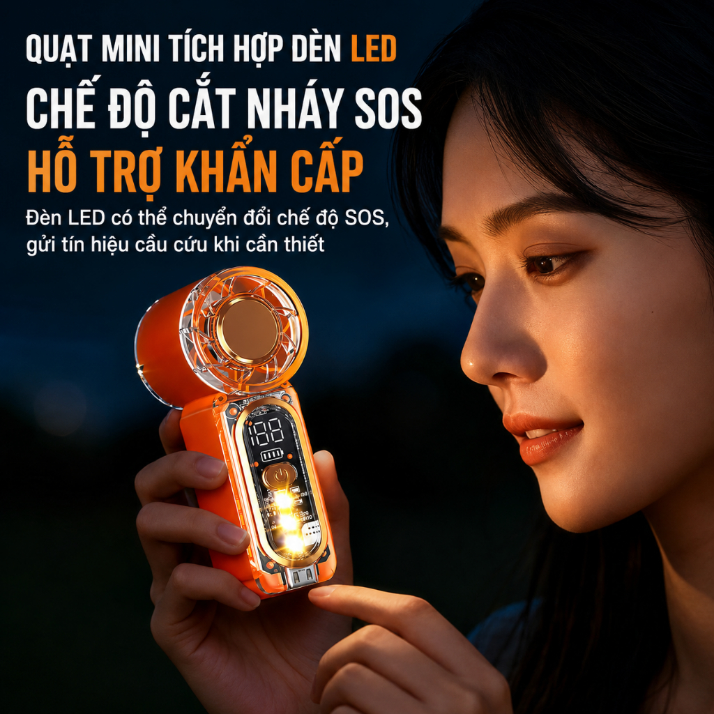 Quạt cầm tay mini X699 pin dung lượng lớn dùng lâu, quạt di động bỏ túi sạc Type-C chống nóng mùa hè đi chơi đi làm