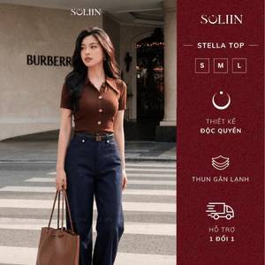 Áo thun nữ thiết kế SOLIIN STELLA TOP, đóng khuy, chất liệu thun tăm Hàn co giãn tốt, thoáng mát
