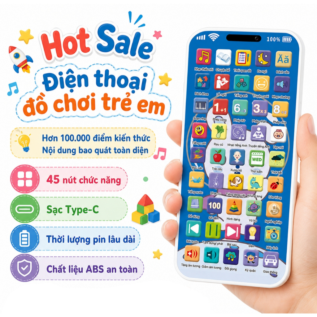Giao Nhanh điện thoại đồ chơi trẻ em giáo dục nhạc thiếu nhi đèn LED âm thanh sống động bé 1-6 tuổi quà tặng có nhạc