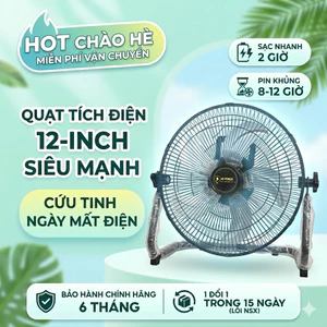Quạt Tích Điện Năng Lượng Mặt Trời 12 Inch Pin 12H Động Cơ Không Chổi Than (Kèm Tấm Pin NLMT)