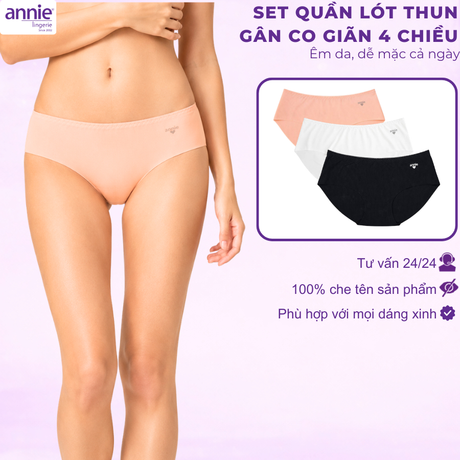 Combo 3 Quần Lót Nữ Su Gân annie QE 4956 Tàng Hình Không Viền Mặc Như Không Thoáng Khí Suốt Ngày Dài