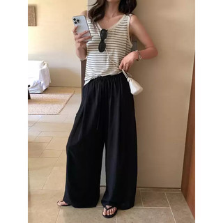Quần Ống Rộng Nữ Chất Linen Siêu Mát Lưng Chun Dây Rút Vải Mềm Rủ Breeze Pants Dễ Phối Đồ - Cakecat