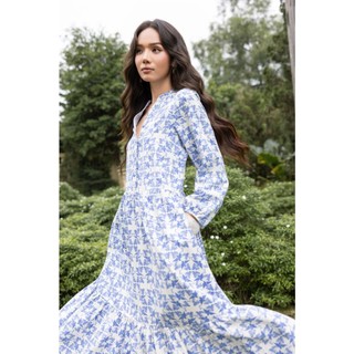 SWANLAKE | Váy Đầm Nữ Suông Maxi Đuôi Cá Xòe Vải Linen Bông Cổ Trụ Xẻ Tay Dài Du Lịch Biển D12394