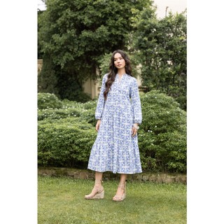 SWANLAKE | Váy Đầm Nữ Suông Maxi Đuôi Cá Xòe Vải Linen Bông Cổ Trụ Xẻ Tay Dài Du Lịch Biển D12394