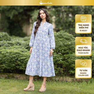 SWANLAKE | Váy Đầm Nữ Suông Maxi Đuôi Cá Xòe Vải Linen Bông Cổ Trụ Xẻ Tay Dài Du Lịch Biển D12394