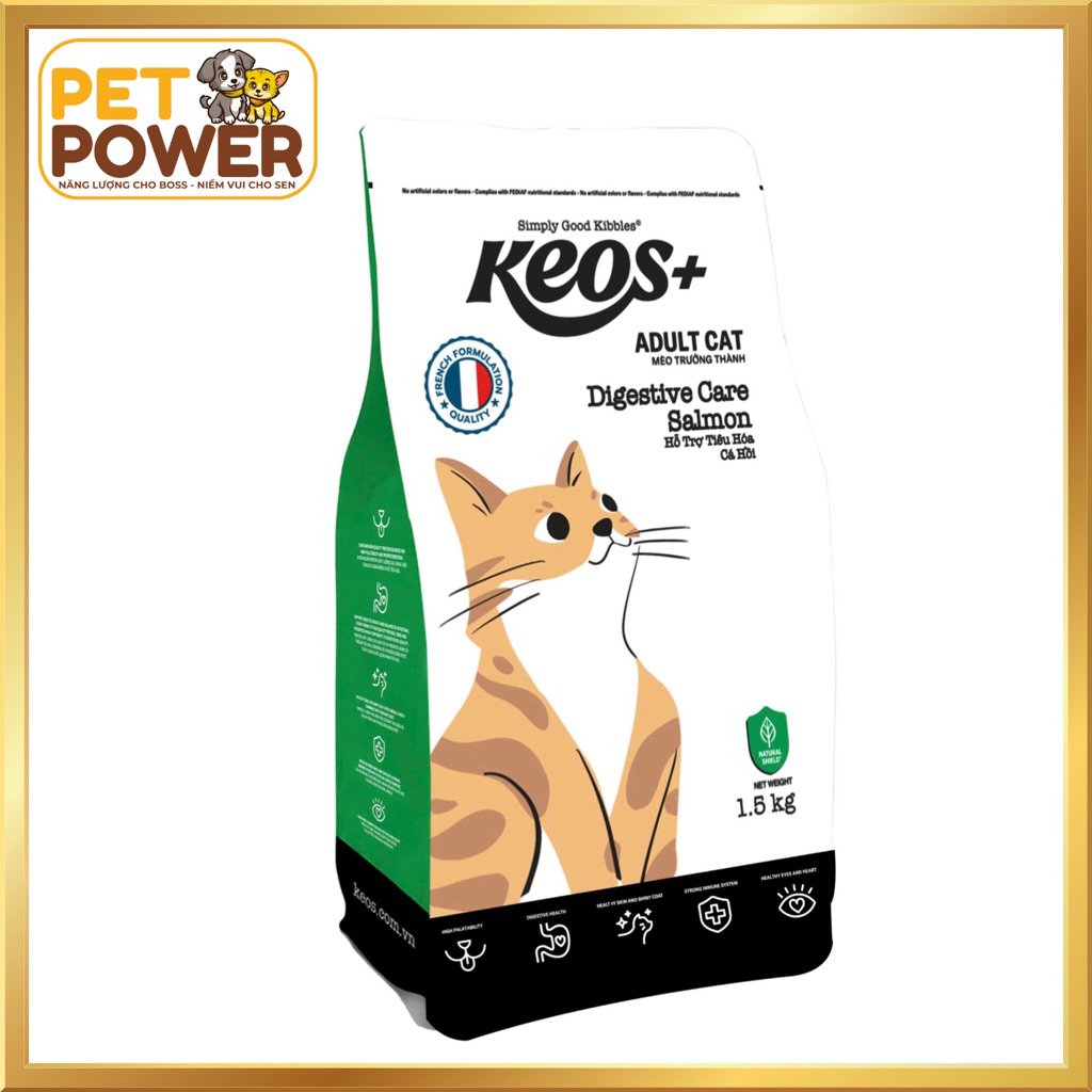 Hạt Mèo Keos Cá Hồi 1.5kg - Hỗ Trợ Tiêu Hóa, Thức Ăn Dinh Dưỡng Cho Mèo Trưởng Thành