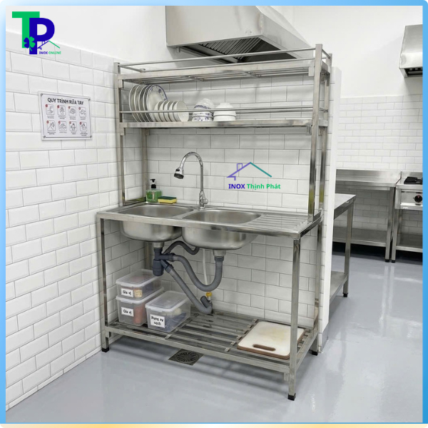 Trọn Bộ Chậu Rửa Inox Kèm Kệ 2 Tầng Nhiều Kích Thước Tặng Kèm Đầy Đủ Phụ Kiện