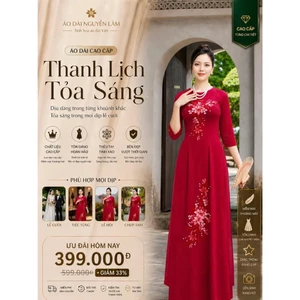 Áo Dài Lụa Thêu, Áo Dài Cho Mẹ Cao Cấp Chất Lụa Thêu Tay Tỉ Mỉ Màu A23 Đỏ Đô - Áo Dài Nguyễn Lâm