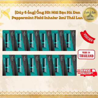 [Dây 6 ống] Ống Hít Mũi Bạc Hà Đen Peppermint Field Inhaler 2ml Thái Lan - SHOP DẦU DOKRAK