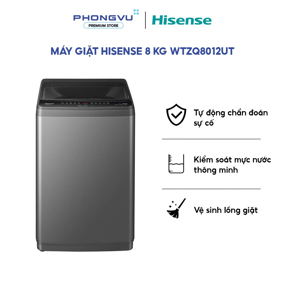 WTZQ8012UT - Máy Giặt Cửa Trên Hisense 8Kg WTZQ8012UT Bubble Clean Magic Filter Lồng Giặt Diamond Tub Giặt Nhanh ECO