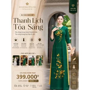 Áo Dài Lụa Thêu Cao Cấp Tinh Tế, Áo Dài Cho Mẹ H9 Xanh Rêu Cao Giãn Nhẹ, Thấm Hút Tốt - Áo Dài Thêu Hoa Tỉ Mỉ