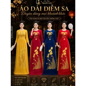 Áo Dài Lụa Mỹ Diễm Sa Kết Hoa Thêu Nổi 3D, Đính Đá Cao Cấp - Áo Dài Cho Mẹ 6 Màu, Áo Dài Cho Mẹ Sui
