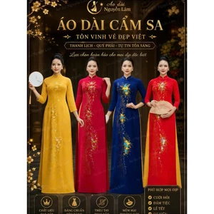 Áo Dài Lụa Mỹ Cẩm Sa Kết Hoa Thêu Nổi 3D, Đính Đá, Vẽ Nhũ Thủ Công Cao Cấp - Áo Dài Cho Mẹ Và Cho Mẹ Sui