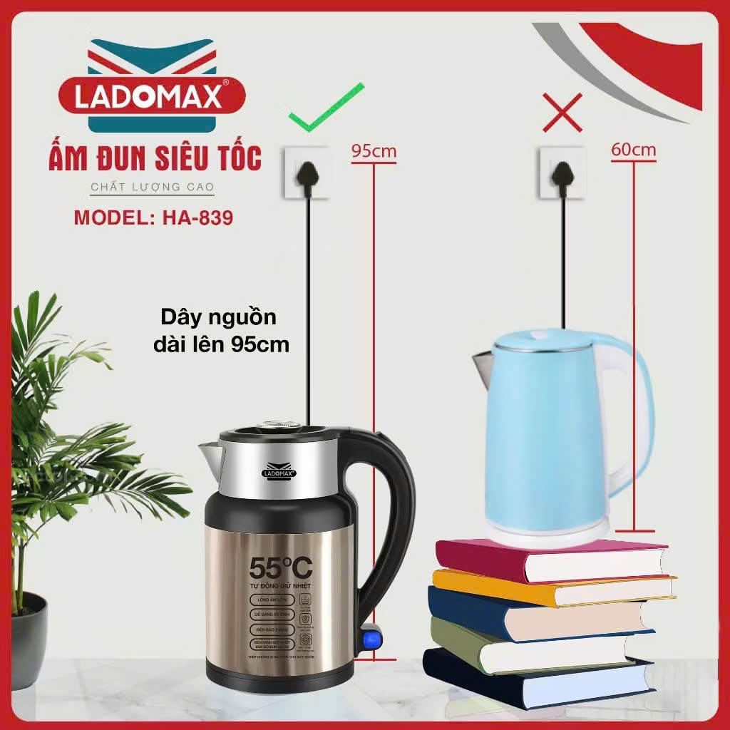 ẤM ĐUN SIÊU TỐC TỰ ĐỘNG GIỮ ẤM LADOMAX Mã: HA-839