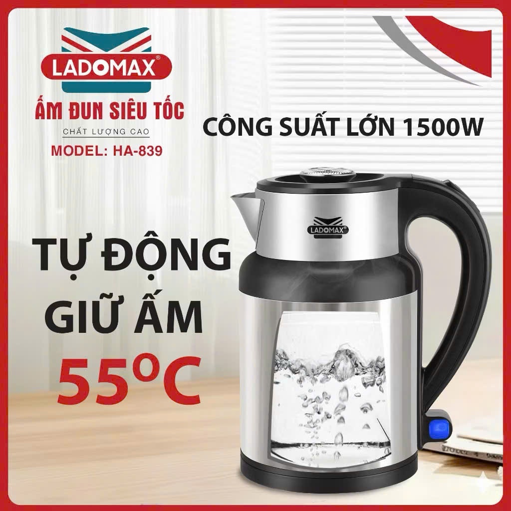 ẤM ĐUN SIÊU TỐC TỰ ĐỘNG GIỮ ẤM LADOMAX Mã: HA-839