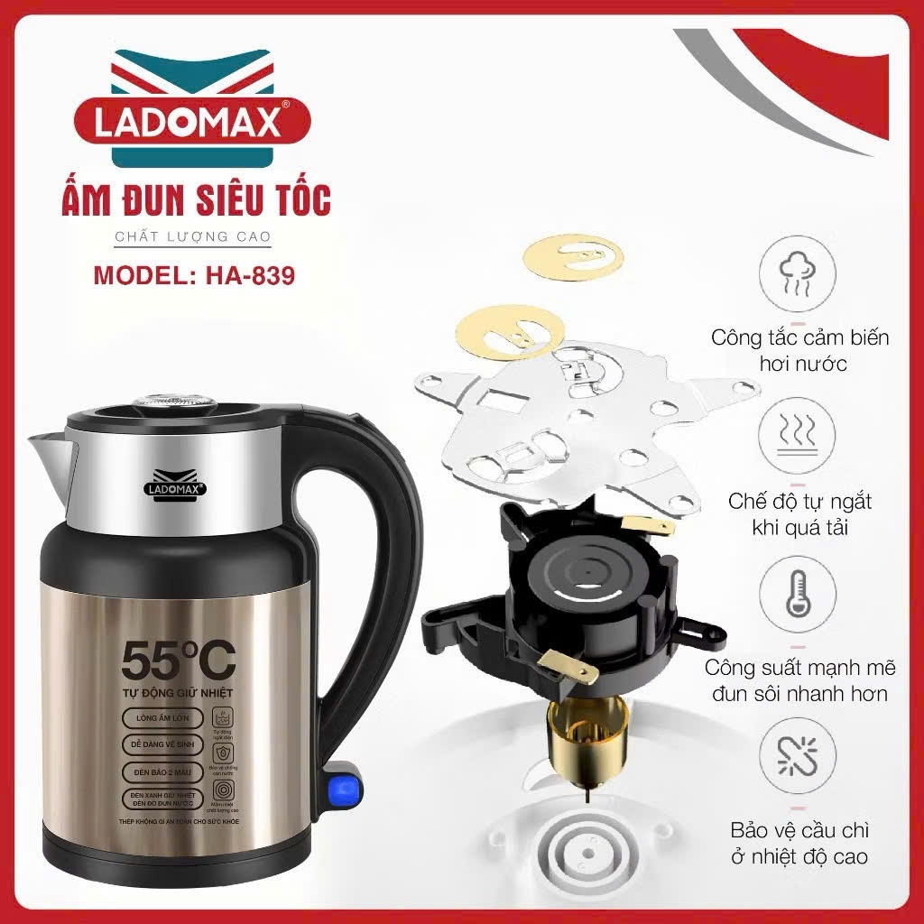 ẤM ĐUN SIÊU TỐC TỰ ĐỘNG GIỮ ẤM LADOMAX Mã: HA-839