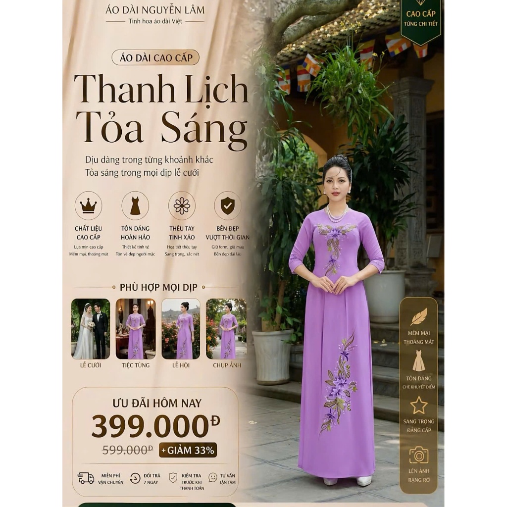 [GIẢM 40K] Áo Dài Lụa Thêu Tay Cao Cấp, Áo Dài Cho Mẹ, Áo Dài Cho Mẹ Sui Thêu Tay Tỉ Mỉ - A21 Tím Hoa Cà