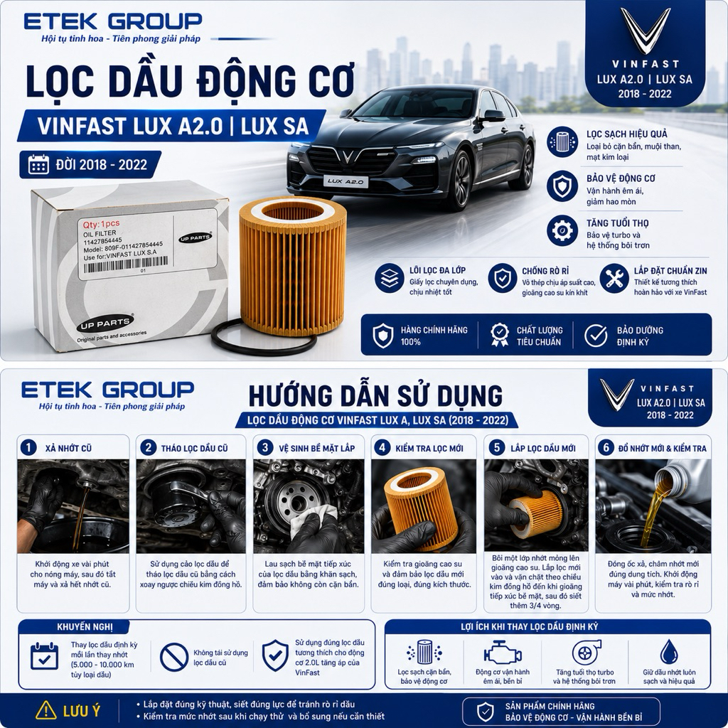 Lọc Dầu Động Cơ VinFast Lux A Lux SA 2.0 2018-2022 | Lọc Nhớt Ô Tô Chính Hãng Thay Thế Bảo Dưỡng