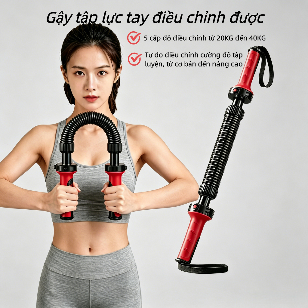Gậy tập lực tay điều chỉnh được 20kg đến 40kg，cụ tăng cường tay，thiết bị tập gym tại nhà