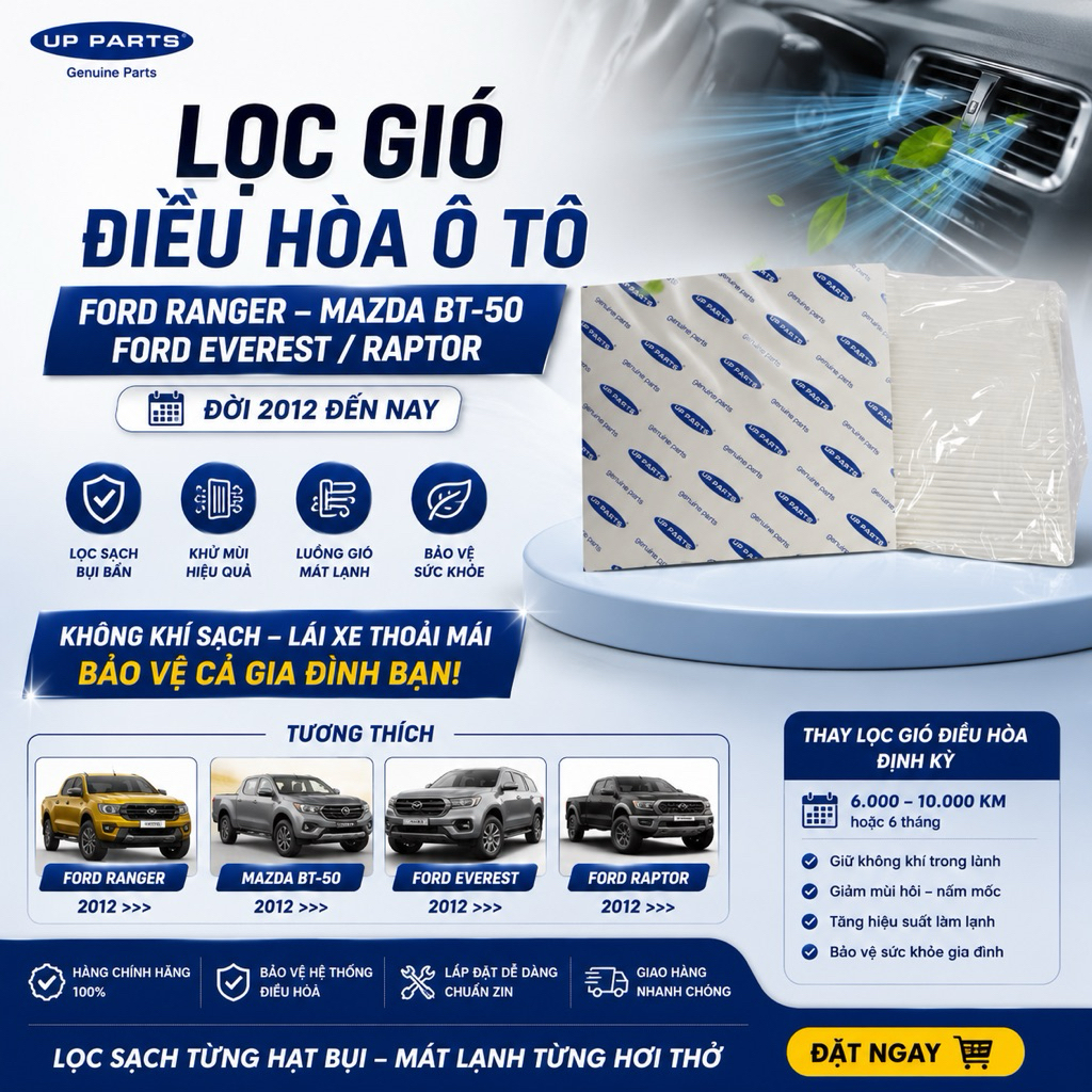 Lọc Gió Điều Hòa Ford Ranger Mazda BT50 Everest Raptor 2012-Nay Khử Mùi Lọc Bụi Bảo Vệ Sức Khỏe