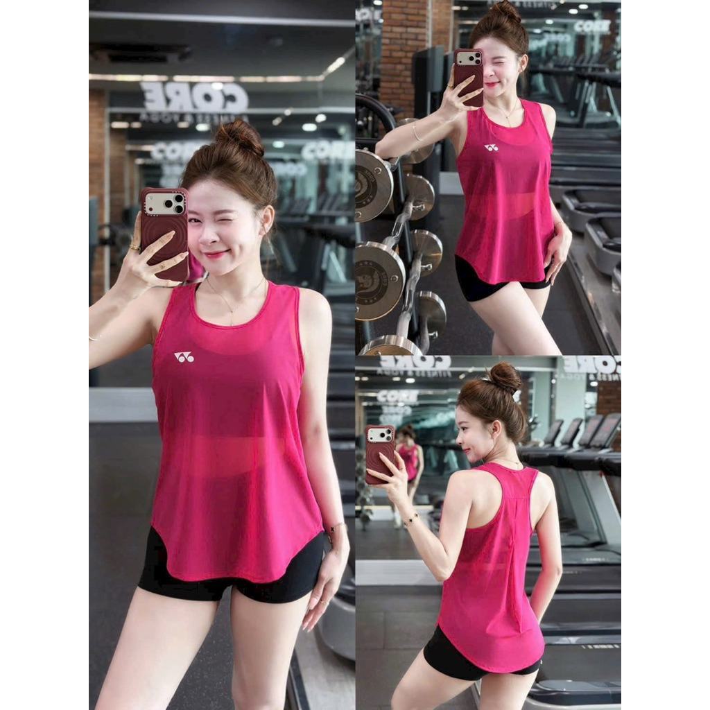 Áo tank top lưới ba lỗ tập gym form rộng lưng khoét đẹp 004Logo