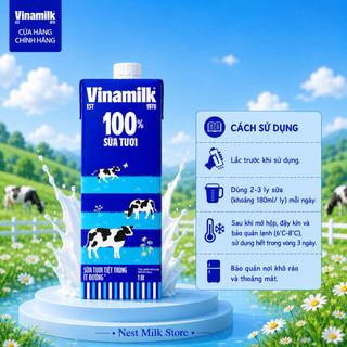 Sữa Tươi Tiệt Trùng Vinamilk 100% Ít Đường 1L - Thùng 12 Hộp