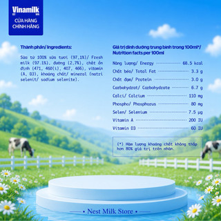 Sữa Tươi Tiệt Trùng Vinamilk 100% Ít Đường 1L - Thùng 12 Hộp