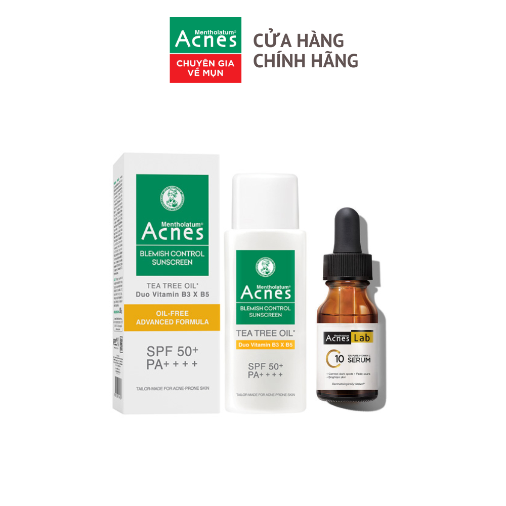 Combo chống nắng, bảo vệ da toàn diện Acnes (Serum dưỡng sáng da vitamin C10 15ml + Sữa chống nắng 50ml)
