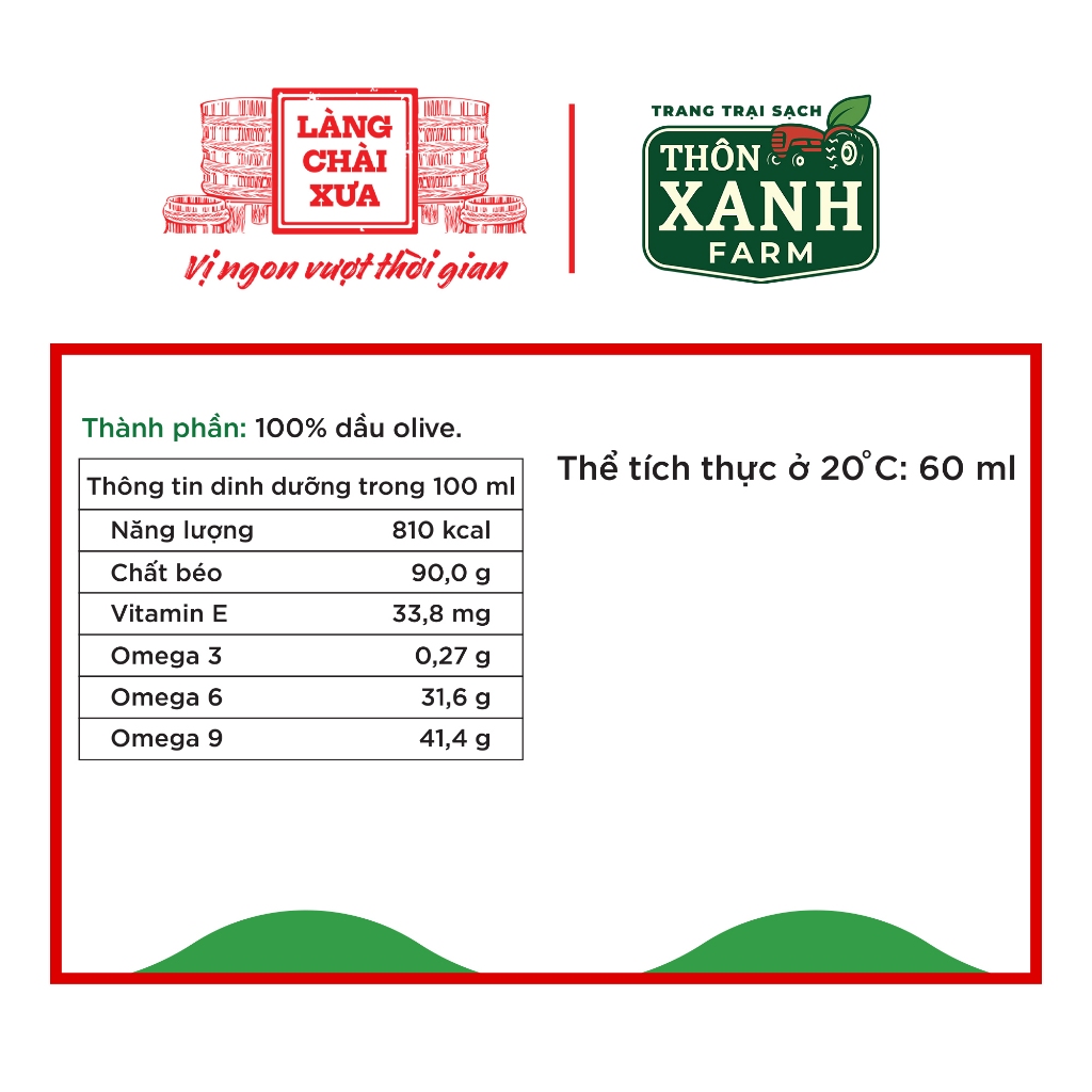 Dầu Olive ăn dặm dinh dưỡng Nguyên Chất Thôn Xanh Farm chai thuỷ tinh 60ml