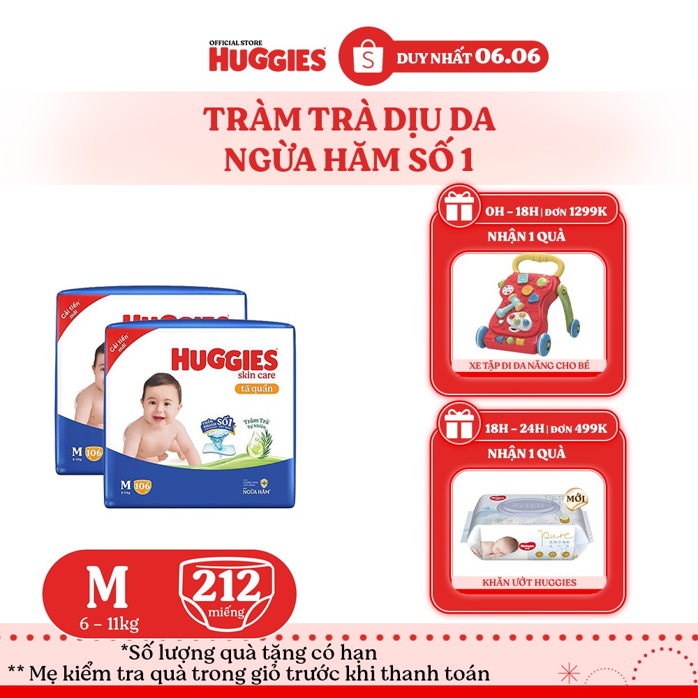 [KOL LIVE] Combo 2 Tã quần Huggies Skincare Mega Jumbo M106/L96+8/XL84+4/XXL76+4
