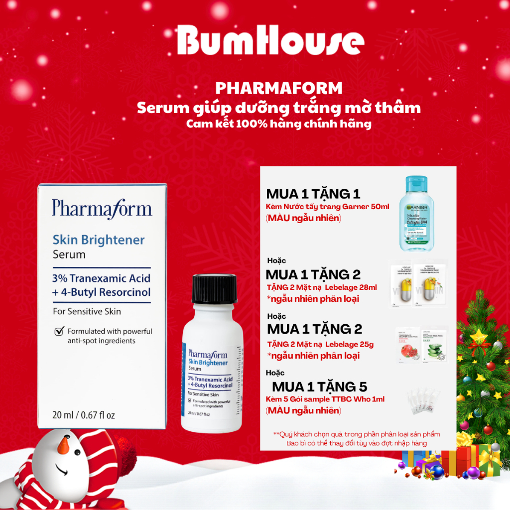 [Mua 1 tặng 2] Tinh Chất Pharmaform Skin Brightener Serum 3% Tranexamic acid + 5% Niacinamide Sáng Da, Mờ Nám - 20ml