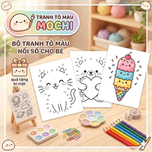 Bộ 50 tranh tô màu nối số Mochi tranh tô màu cho bé nhiều chủ đề, đồ chơi giấy thủ công cho bé. (T01)
