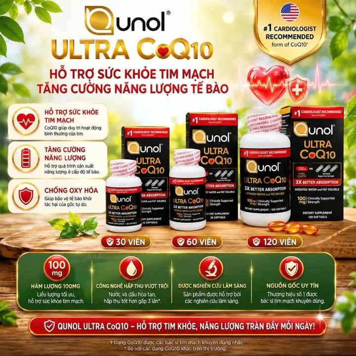 CAM KẾT CHÍNH HÃNG CỦA MỸ Viên uống Qunol Ultra Coq10 100mg 30 viên 60 viên 120 viên