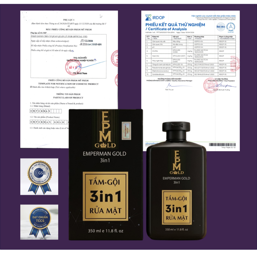 Sữa Tắm Gội Rửa Mặt 3in1 Emperman Gold Hương Nước Hoa Cao Cấp Ngừa Mụn Lưng Lưu Hương Cở Thể QuyếnRũ