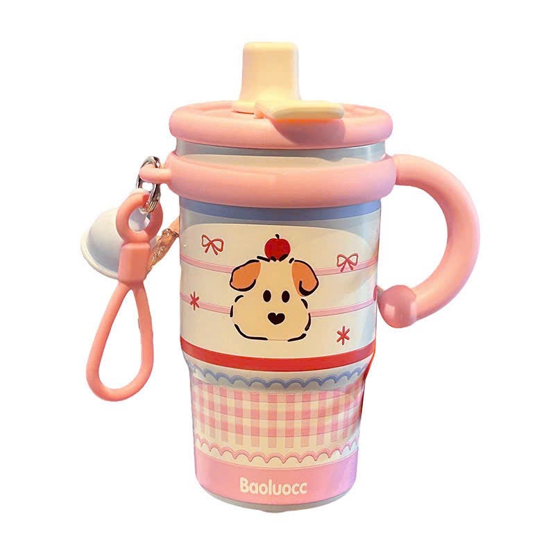 kèm quà tặng 0 đồng ( stiker , móc chìa khóa , cọ bình ) Ly Giữ Nhiệt Inox 316 Cute Có Tay Cầm Ống Hút Cao Cấp