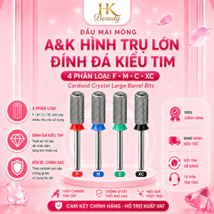Đầu mài móng A&K hình trụ lớn đính đá kiểu tim - màu chrome