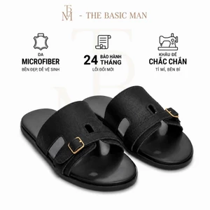 Dép lê nam quai da khâu đế chắc chắn, chống nước. Dép quai ngang nam thiết kế basic đi nhẹ, thoải mái.