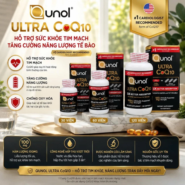 Viên Qunol Ultra CoQ10 3X Better Absorption 100mg 120 viên Softgels
