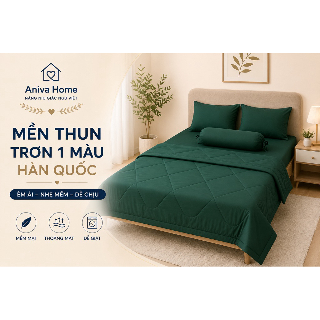 Mền thun Hàn Quốc trơn 1 màu Aniva Home, mềm mại, co giãn tốt, thoáng mát, êm ái, sử dụng lâu dài