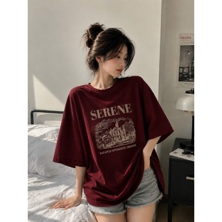 Áo thun phông nữ nam chất liệu cotton khô form rộng dấu quần in hình SERENE
