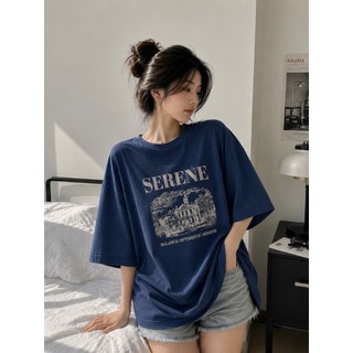 Áo thun phông nữ nam chất liệu cotton khô form rộng dấu quần in hình SERENE