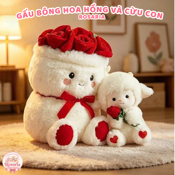 Gấu Bông Hoa Hồng Kèm Cừu Con Cute – Quà Tặng Valentine, Sinh Nhật, Kỷ Niệm Cực Dễ Thương