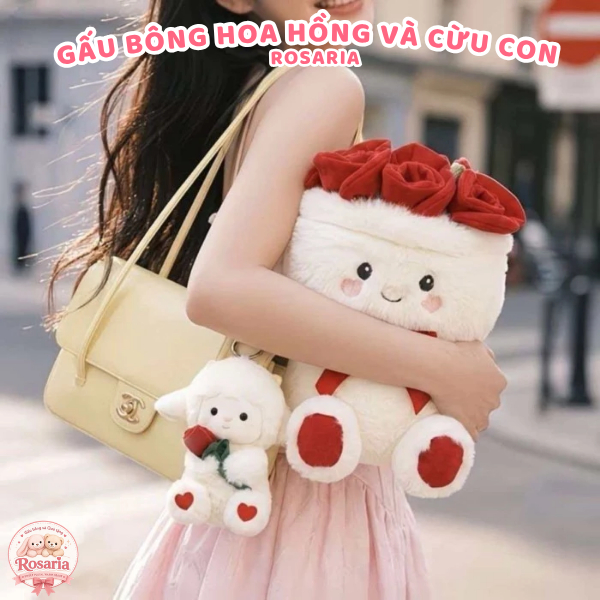 Gấu Bông Hoa Hồng Kèm Cừu Con Cute – Quà Tặng Valentine, Sinh Nhật, Kỷ Niệm Cực Dễ Thương