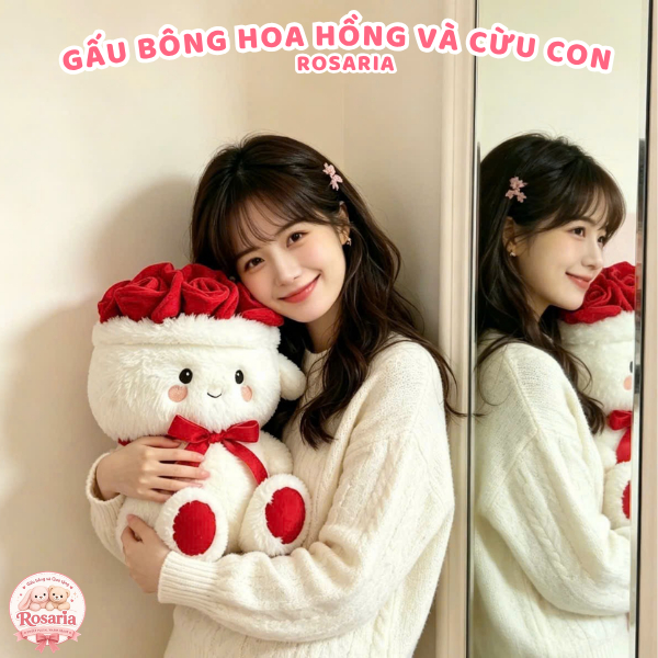 Gấu Bông Hoa Hồng Kèm Cừu Con Cute – Quà Tặng Valentine, Sinh Nhật, Kỷ Niệm Cực Dễ Thương