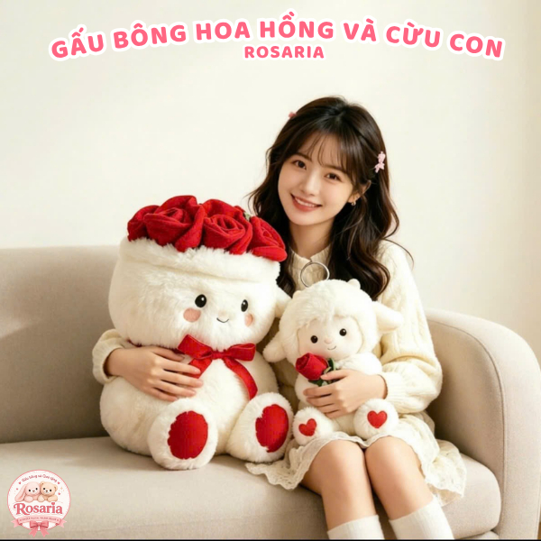 Gấu Bông Hoa Hồng Kèm Cừu Con Cute – Quà Tặng Valentine, Sinh Nhật, Kỷ Niệm Cực Dễ Thương