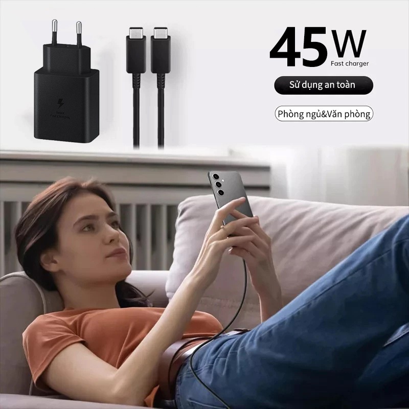 (COD) Bộ Sạc Nhanh Samsung Chính Hãng 45W (Cáp Sạc Nhanh + Bộ Sạc) Type C to Type C Siêu Nhanh