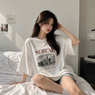 Áo thun phông nữ nam chất liệu cotton khô form rộng dấu quần in hình SERENE